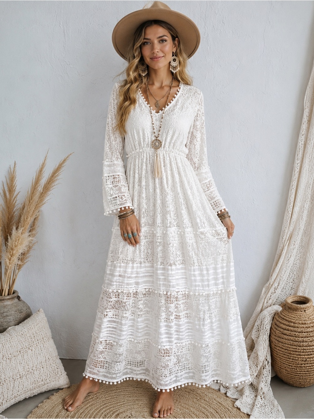 Ranees White Cotton Maxi Dress With Lace Detailing Size Large XL NWT